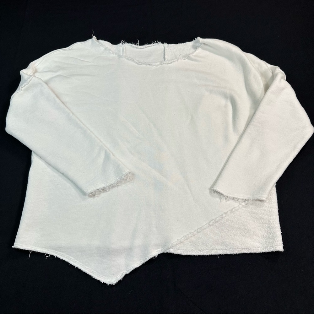 Alala Exhale Asymmetrical Distressed Sweatshirt Womens Terry Rayon